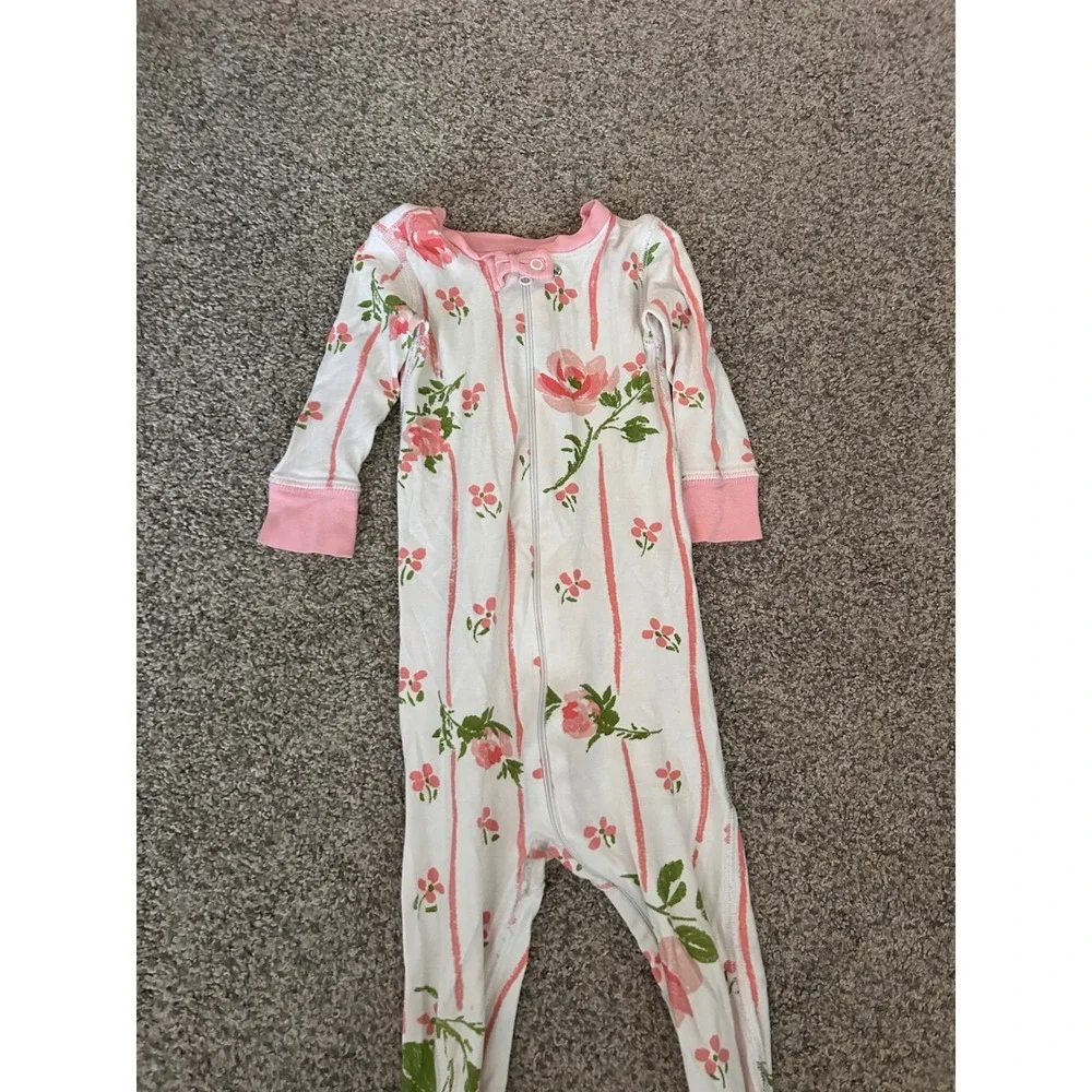 The Beaufort Bonnet Company Pink Floral Stripe Pima Cotton Footed Pajamas 18-24M